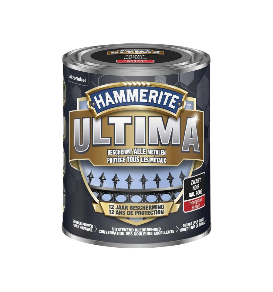 Hammerite Ultima metaallak hoogglans zwart RAL9005 - 750ml