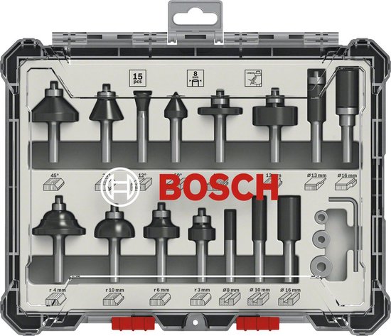 BOSCH - 15-DELIGE FREZENSET GEMIXT 8MM