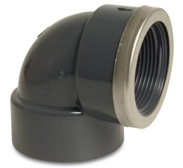 Druk PVC bocht 20mm x 1/2F met verstevigingsring
